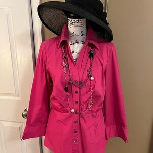 Lafayette 148 Pink Button Pleated Top 12 M